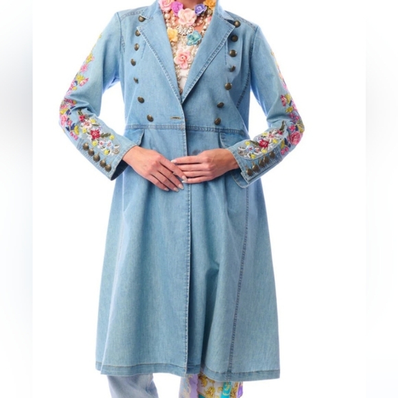 ARATTA The New Yorker Embroidered Denim Coat with Floral Details. Sz M NWT - Picture 1 of 13